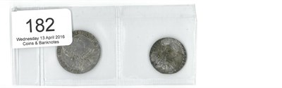 Lot 182 - George III Shilling 1787, with hearts, trivial contact marks/hairlines, lustrous AEF & sixpence...