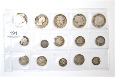 Lot 191 - 15 x Pre-Victoria Silver Coins comprising: 4 x halfcrowns: 1817 Fine, 1825, 1834, 1836; 3 x...