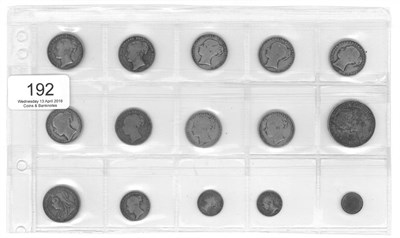 Lot 192 - Victoria, 14 x Silver Coins comprising: 9 x Young Head shillings: 1844 AFine/Fine, 1853, 1858,...