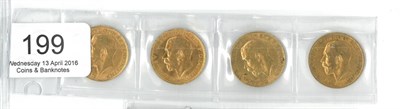 Lot 199 - George V, 4 x Sovereigns: 1911(x2), 1913 & 1914 VF to GVF