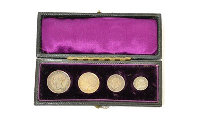 Lot 214 - Victoria, Maundy Set 1885, 4d, 3d, 2d & 1d, all with matching blue/gold tone, in original CofI with