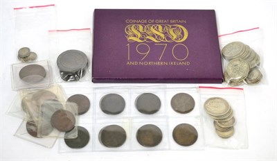 Lot 219 - Miscellaneous Lot comprising: proof set 1970 in CofI, bronze toning o/wise FDC; £1.82½...