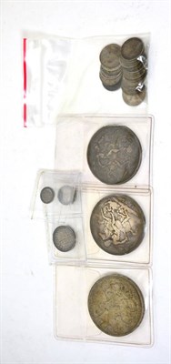 Lot 226 - Miscellaneous English Silver Coins comprising: 3 x crowns: 1889 re. scratch & minor edge...