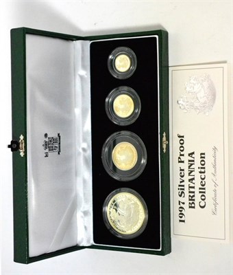 Lot 273 - Britannia 4-Coin Silver Proof Set 1997 comprising: £2, £1, 50p & 20p, with cert, in CofI, FDC