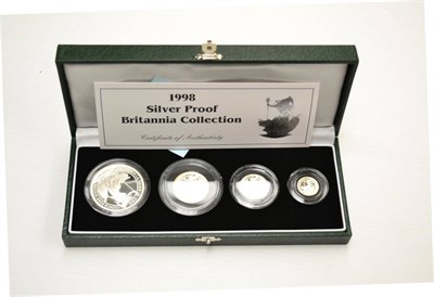 Lot 274 - Britannia 4-Coin Silver Proof Set 1998 comprising: £2, £1, 50p & 20p, with cert, in CofI, FDC