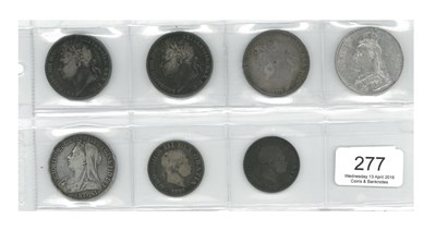 Lot 277 - 7 x English Silver Coins comprising: 5 x crowns: 1821 SECUNDO (x2) both with contact marks &...