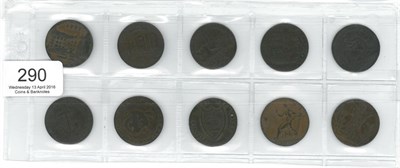 Lot 290 - Scotland, 10 x 18th Century Halfpenny Tokens comprising: Dundee: (1) Dudhope Castle 1797 D18-20 (2)