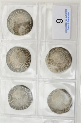 Lot 9 - James I, 5 x Shillings: all 2nd coinage, 4 x MM rose & 1 x MM lis, busts Poor to Fair, shields...