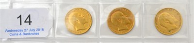 Lot 14 - 3 x Half Sovereigns: 1902, 1907 & 1909  minor contact marks, Fine to VF