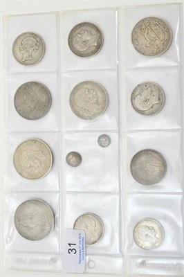 Lot 31 - 7 x Miscellaneous English Silver Coins comprising: 2 x crowns 1895 L1X contact marks, minor...