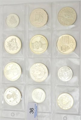 Lot 36 - 12 x Silver Proof Coins comprising: Guernsey £5 1995 'Queen Mother, Gibraltar crown 1993...