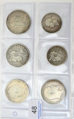 Lot 48 - 4 x English Silver Crowns: 1820 LX bust Fair o/wise VG, 1821 SECUNDO light contact marks & rev....