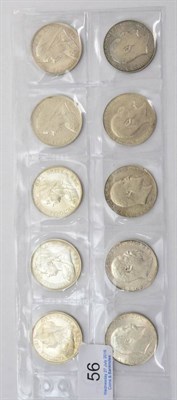 Lot 56 - Victoria, 5 x Old head Halfcrowns: 1893 EF, 1894 scratches on bust AVF, 1897 GVF, 1899 VF &...