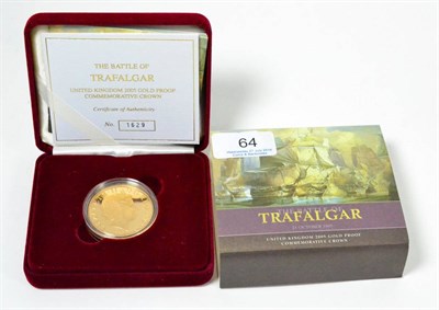 Lot 64 - Gold Proof Commemorative Crown (£5) 2005 '200th Anniversary of the Battle of Trafalgar' rev. HMS