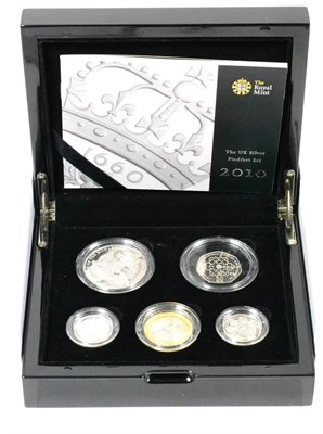 Lot 72 - Silver Proof Piedfort Set 2010, a 5-coin set comprising: £5 'Restoration of the Monarchy,' £2