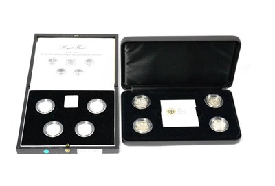 Lot 74 - 2 x 4-Coin Silver Proof Piedfort £1 sets comprising: 1984-87 revs National Emblems of...