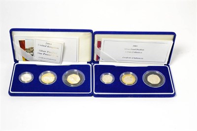 Lot 76 - 2 x Silver Proof Piedfort 3-Coin Sets comprising: (1) 2003: £2 'DNA' gold-plated outer ring,...