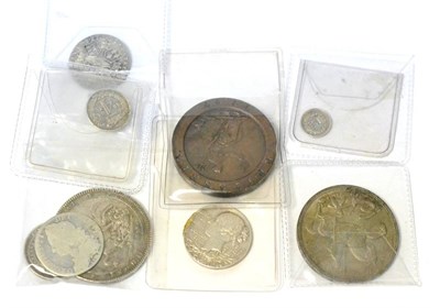 Lot 80 - Miscellaneous English Silver Coins comprising: crown 1935 GVF, shilling 1787 AEF, Maundy...