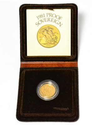 Lot 117 - ~Proof Sovereign 1981, with cert, in wallet of issue, FDC