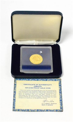 Lot 118 - ~Jamaica, Gold proof 100 Dollars 1979 '10th Anniversary of the Investiture of Prince Charles,'...