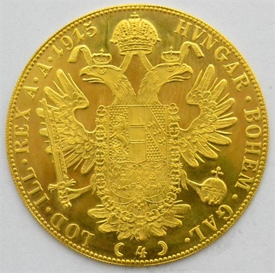 Lot 130 - ~Austria, Restrike Gold 4 Ducats 1915, 13.96g, .986 gold, BU