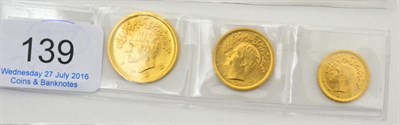 Lot 139 - ~ Iran, a Set of 3 x Gold Coins comprising 1 pahlavi 8.15g, half pahlavi 4.05g & quarter...