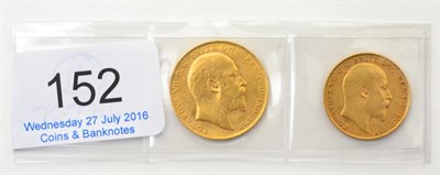 Lot 152 - Edward VII, Sovereign 1910 contact marks AVF & half sovereign 1908 Fine