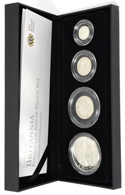 Lot 173 - Britannia 4-coin Silver Proof Set 2010 comprising: £2, £1, 50p & 20p, with cert, in CofI, FDC