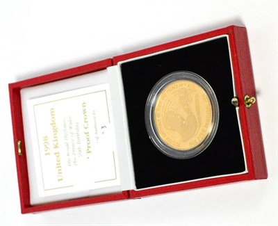 Lot 175 - Gold Proof £5 1998 'Prince of Wales 50th Birthday,' 39.9g, 22ct gold, 773 issued, with cert,...