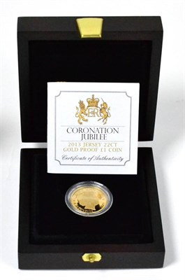 Lot 187 - Jersey, Gold Proof £1 2013 '60th Anniversary of the Coronation,' rev. crowned EIIR & supporters