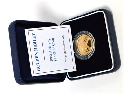 Lot 188 - Alderney, Gold Proof £25 2002 'Golden Jubilee,' rev. hilt of Sword of State & Royal Arms, 7.98g