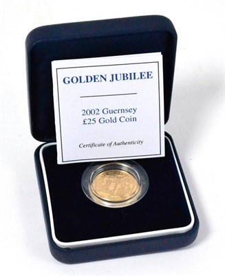 Lot 189 - Guernsey, Gold Proof £25 2002 'Golden Jubilee,' rev. Coronation Coach, 7.98g, 22ct gold,...