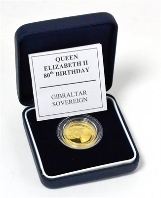 Lot 190 - Gibraltar, Gold Proof Sovereign 2006 'Queen's 80th Birthday,' 7.98g, 22ct gold, 2,500 issued,...