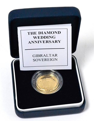 Lot 191 - Gibraltar, Gold Proof Sovereign 2007 'Diamond Wedding,' 7.98g, 22ct gold, 995 issued, with cert, in