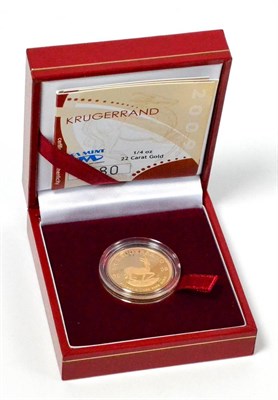 Lot 192 - South Africa, Gold Proof Quarter Krugerrand 2009, 8.4g, 22ct gold, with cert, in CofI, FDC