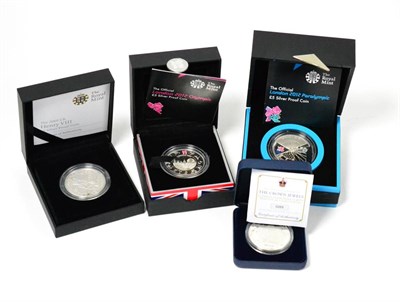 Lot 207 - 3 x Silver Proof £5 comprising: 2009 'Henry VIII,' 2012 'Official London 2012 Olympics' &...