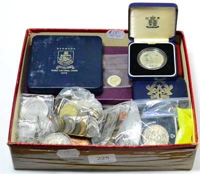 Lot 225 - Miscellaneous UK Coins including: crown 1935, silver proof crown 1972 no cert, in CofI, silver...