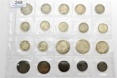 Lot 248 - Miscellaneous English & Foreign Coins comprising: 11 x shillings: 1723 SSC, 1758, 1787 with hearts