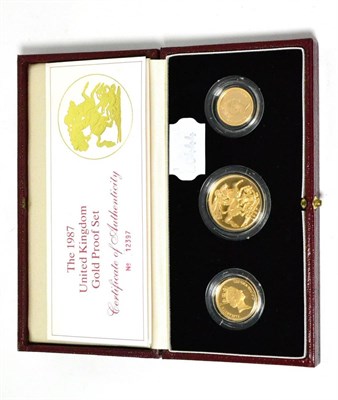 Lot 250 - 3-Coin Gold Proof Set 1987 comprising: £2, sovereign & half sovereign, with cert, in CofI, FDC