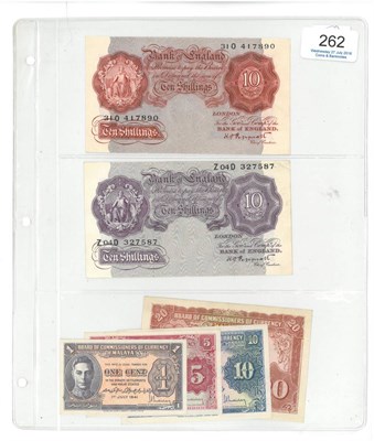 Lot 262 - BofE, 2 x 10 Shilling Notes: (1)  Peppiatt red-brown, prefix 31O (1934) & (2) Peppiatt mauve,...