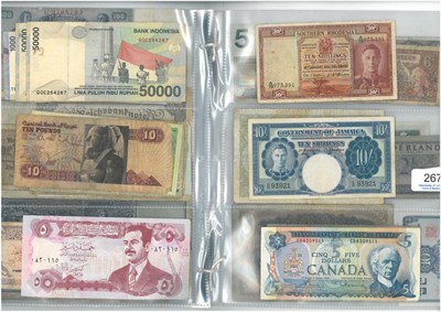 Lot 267 - A Collection of 75 x Foreign Banknotes including Southern Rhodesia 10 shillings  10. 1. 1950...