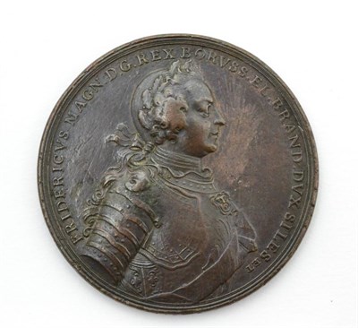 Lot 275 - Battle of Prague Bronze Victory Medal 1757, obv. armoured & laureate half-length bust of...