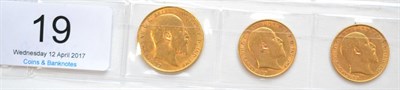 Lot 19 - Edward VII, Sovereign 1910 & 2 x Half Sovereigns 1908 & 1909 Fine to VF