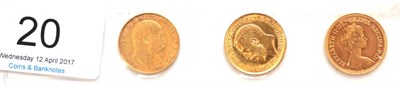 Lot 20 - 3 x Half Sovereigns: 1908 marks on bust o/wise Fine, 1913 GVF & 1982 BU