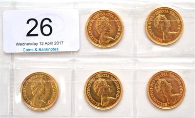 Lot 26 - 5 x Half Sovereigns, all 1982 BU