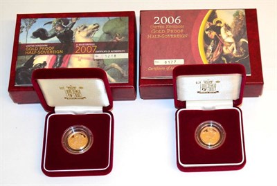 Lot 46 - 2 x Proof Half Sovereigns: 2006 & 2007 with certs, in individual CofI, FDC