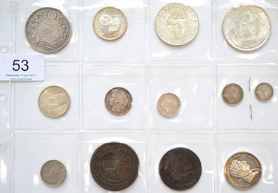 Lot 53 - 9 x Foreign Silver Coins comprising: Japan 1 yen Meiji Year 20 (1887), 26.9g .900 silver; Peru...