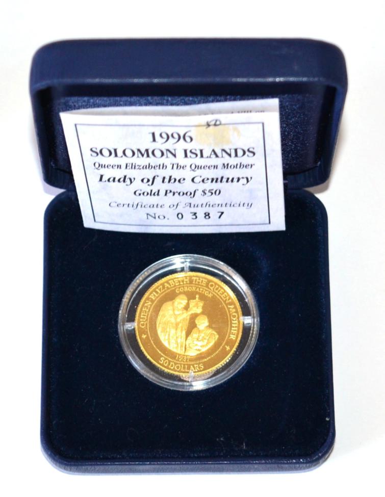 Lot 71 - Solomon Islands, Gold Proof 50 Dollars 1996 'Lady of the Century' series, 7.78g, 14ct gold,...