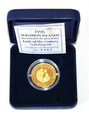 Lot 71 - Solomon Islands, Gold Proof 50 Dollars 1996 'Lady of the Century' series, 7.78g, 14ct gold,...