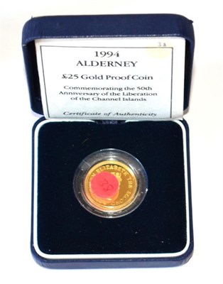 Lot 74 - Alderney, Gold Proof £25 1994 '50th Anniversary - Liberation of the Channel Islands,' 7.83g,...